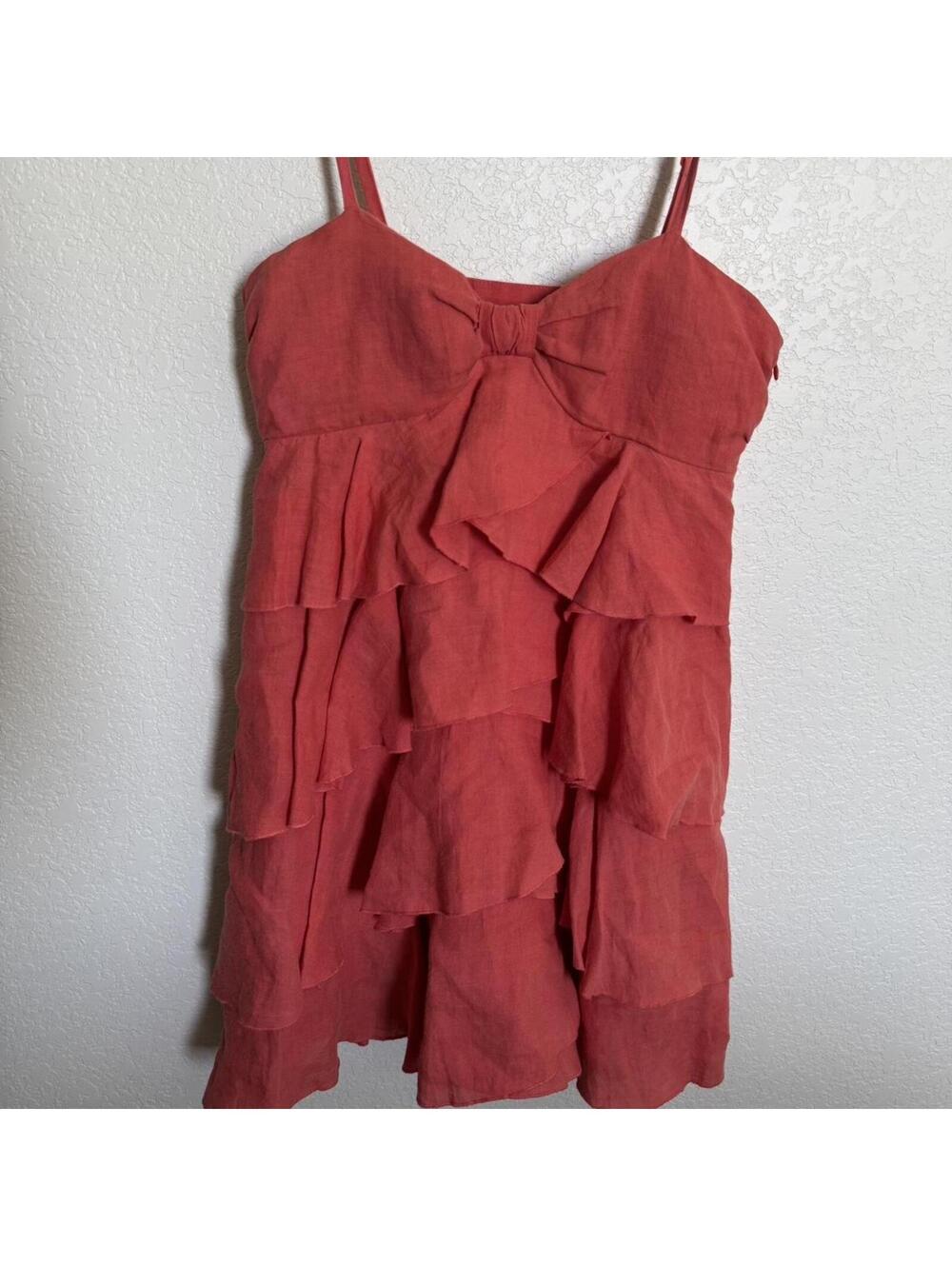 Esther's Archive‎ Vintage Style Ruffle Coral Pink/Orange Mini Dress, Small